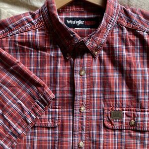Wrangler Riggs Workwear Men's XXL Heavy Cotton Short Sleeve Shirt Red Plaid